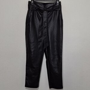 Wilfred Aritzia Black Faux Vegan Leather High Waisted Belted Trouser Pants Sz. 4